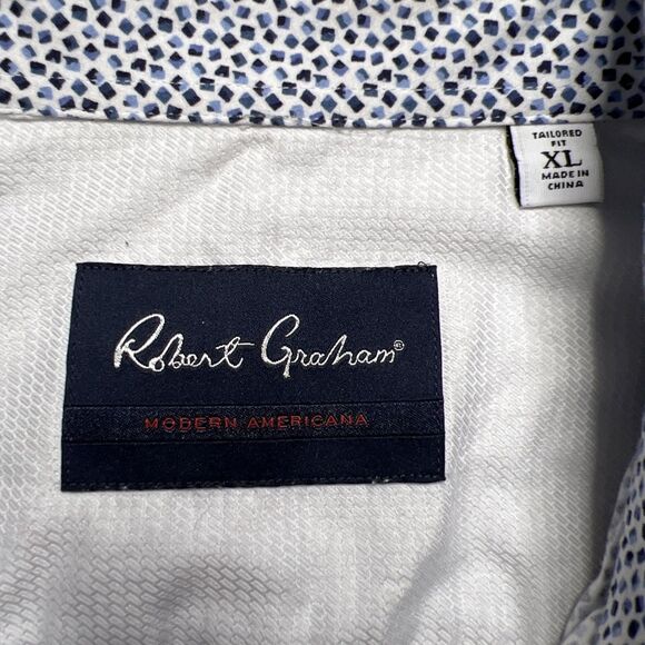Robert Graham Modern Americana Flip Cuff Shirt Mens XL Tailored White Blue Dots - Picture 3 of 10